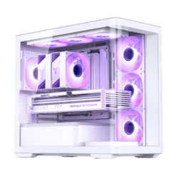 Jonsbo D300 White Micro-ATX Tower Case - One-Piece Glass Panel AO270 Deg View, MATX Back Plug-in BTF Motherboard, Support 360 AIO