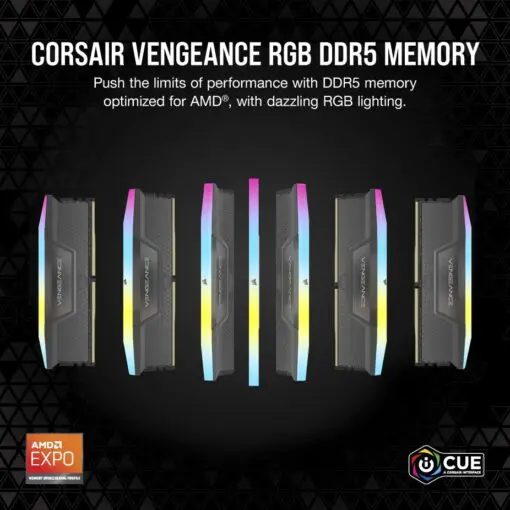 CORSAIR Vengeance RGB 32GB Memory Kit - Black, 32GB (2x16GB) DDR5, 6000MHz, CL36 AMD EXPO & Intel XMP (CMH32GX5M2E6000Z36)