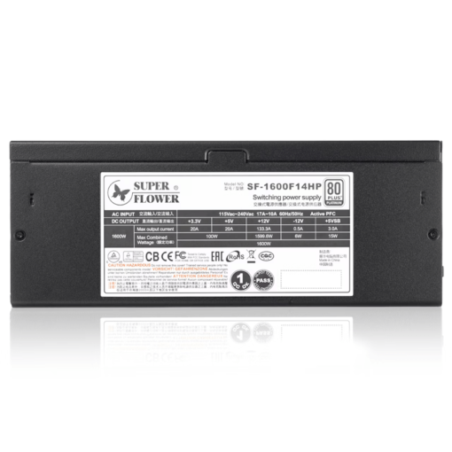 Super Flower Leadex Platinum 1600W PCIe5.0 (SF-1600F14HP) PSU - 1600W, Black, 80 Plus Platinum, Full Modular, 140mm Two-ball bearing fan