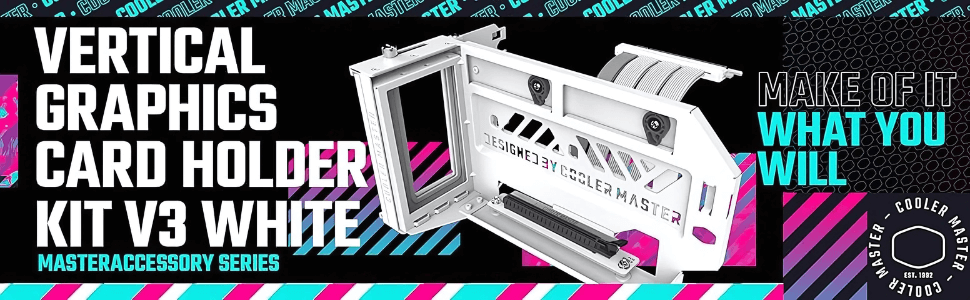 Cooler Master Universal Vertical Graphics Card Holder Kit V3 White - White, Premium Riser Cable PCI-E 4.0 x16-165mm 26 Cooler Master MasterAccessory Vertical GPU Card Holder Kit V3 White page 1