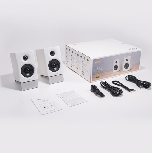 Edifier M60 White 2.0 Compact Bookshelf Speakers - 66W (RMS) total, Bluetooth V5.3, USB-C, AUX inputs