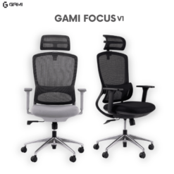 Gami Focus V1 Ergonomic Chair - FluidMotion System, ngả lưng 128 độ, Lưới Krall + Roth, đệm AirFlow Foam, tựa đầu 2DComfort, kê tay 2D
