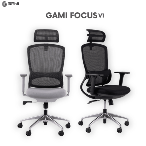 Gami Focus V1 Ergonomic Chair - FluidMotion System, ngả lưng 128 độ, Lưới Krall + Roth, đệm AirFlow Foam, tựa đầu 2DComfort, kê tay 2D