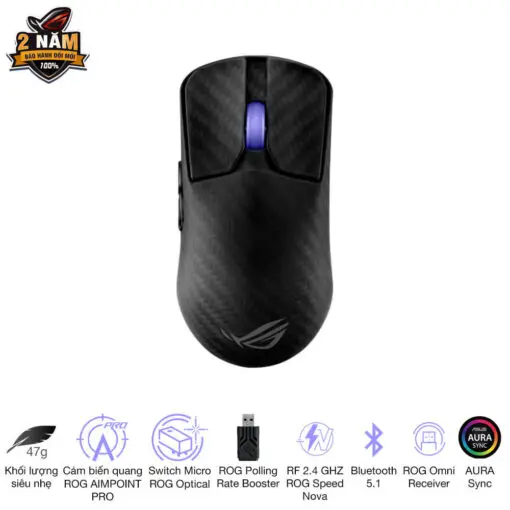 ASUS ROG Harpe Ace Extreme Gaming Mouse - 47g Ultralight, RF 2.4 GHZ ROG Speed Nova, Bluetooth 5.1, AURA Sync