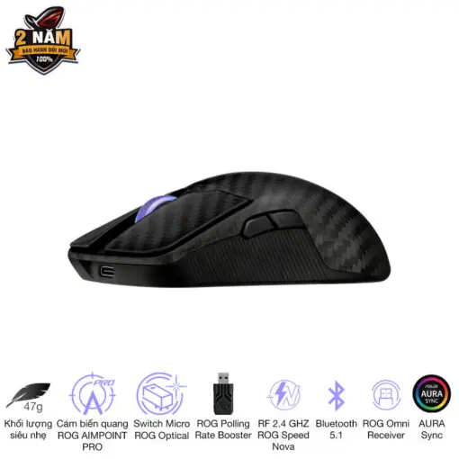 ASUS ROG Harpe Ace Extreme Gaming Mouse - 47g Ultralight, RF 2.4 GHZ ROG Speed Nova, Bluetooth 5.1, AURA Sync