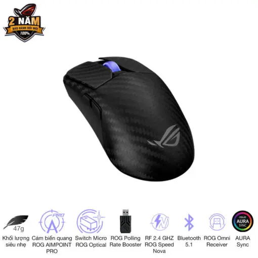 ASUS ROG Harpe Ace Extreme Gaming Mouse - 47g Ultralight, RF 2.4 GHZ ROG Speed Nova, Bluetooth 5.1, AURA Sync