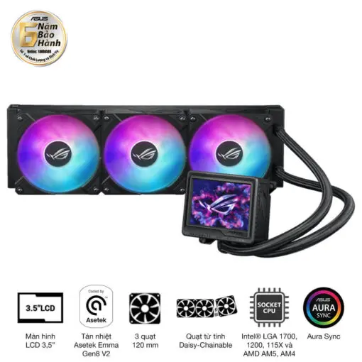 ASUS ROG Ryujin III 360 ARGB Extreme AIO Liquid CPU Cooler - 3.5 inch (640 x 480) LCD Display, 360mm radiator, Asetek Emma Gen8 V2 pump, 3x ROG 120mm ARGB Fans