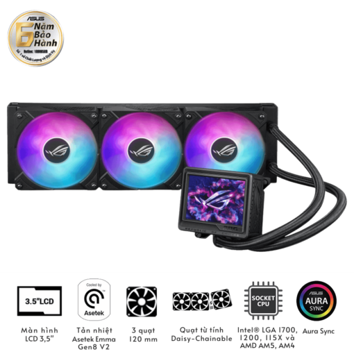 ASUS ROG Ryujin III 360 ARGB Extreme AIO Liquid CPU Cooler - 3.5 inch (640 x 480) LCD Display, 360mm radiator, Asetek Emma Gen8 V2 pump, 3x ROG 120mm ARGB Fans