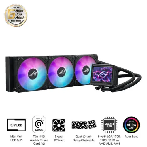ASUS ROG Ryujin III 360 ARGB Extreme AIO Liquid CPU Cooler - 3.5 inch (640 x 480) LCD Display, 360mm radiator, Asetek Emma Gen8 V2 pump, 3x ROG 120mm ARGB Fans