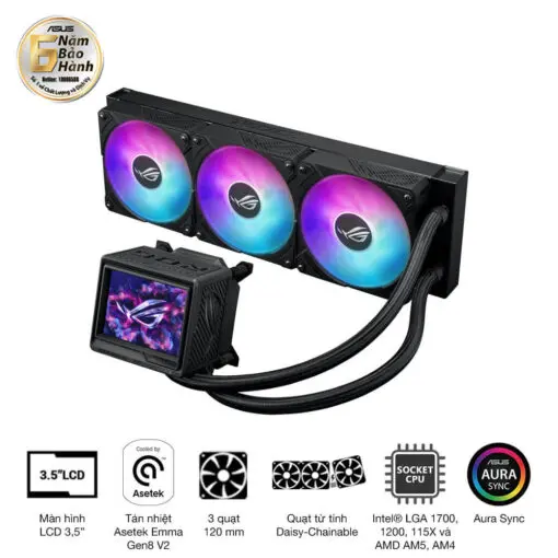 ASUS ROG Ryujin III 360 ARGB Extreme AIO Liquid CPU Cooler - 3.5 inch (640 x 480) LCD Display, 360mm radiator, Asetek Emma Gen8 V2 pump, 3x ROG 120mm ARGB Fans