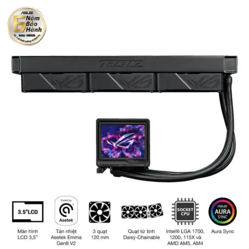 ASUS ROG Ryujin III 360 ARGB Extreme AIO Liquid CPU Cooler - 3.5 inch (640 x 480) LCD Display, 360mm radiator, Asetek Emma Gen8 V2 pump, 3x ROG 120mm ARGB Fans