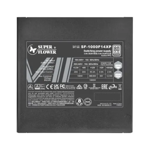 Super Flower Leadex VII Platinum PRO 1000W ATX 3.1 (BK) PSU - 1000W, Black, ATX 3.1 Compatible, Pcie 5.1 ready, 80PLUS & Cybenetics Platinum Certified