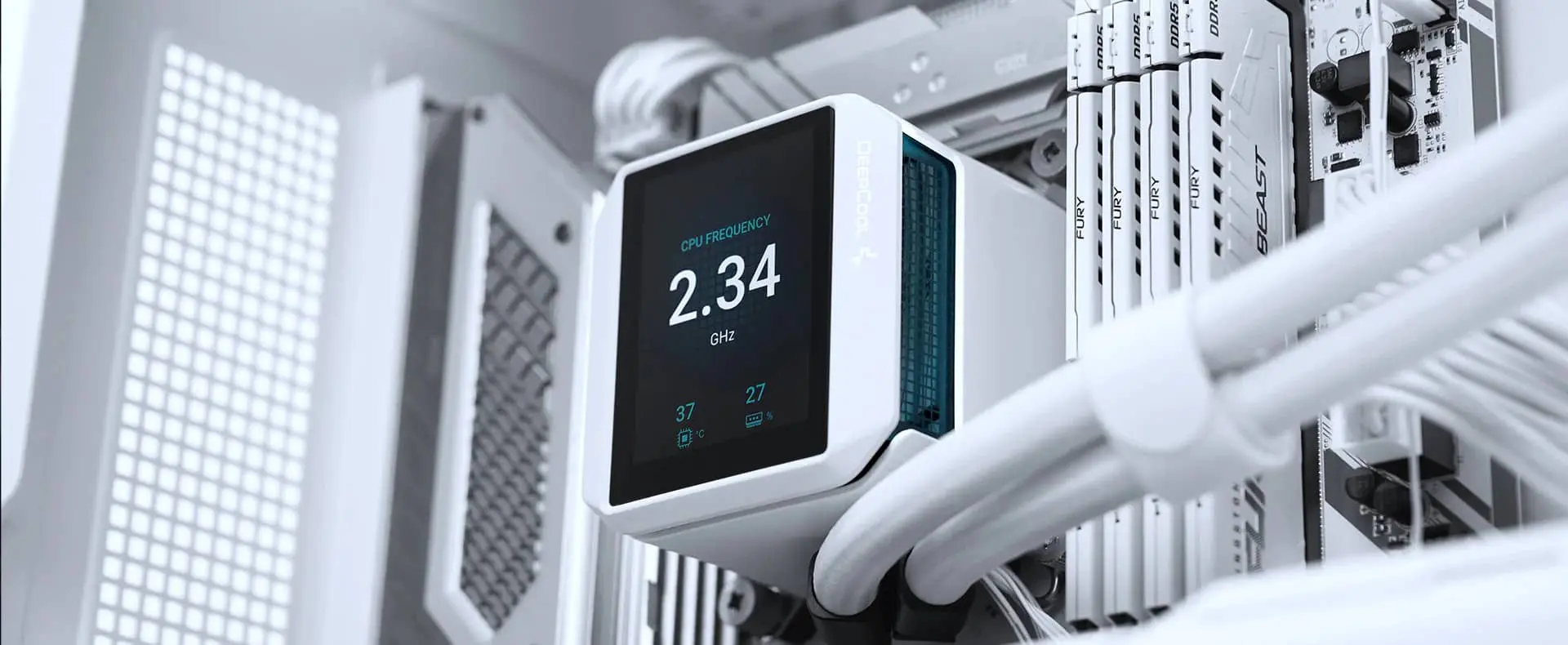 DeepCool MYSTIQUE 360 WH AIO Liquid CPU Cooler - White, 360mm Radiator, 5th Gen Pump 3400RPM AIO 2.8" 640x480 TFT LCD Screen, Anti-Leak Tech, FT12 SE PWM Fans 24 08 01