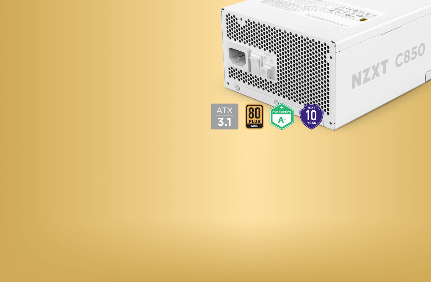 NZXT C850 Gold ATX 3.1 WHITE (PA-8G2BW-EU) PSU - 850W, 80 Plus Gold, 2V-2x6 Connector, Zero Fan Mode, 100% Japanese Capacitors 14 1718145066 c850 gold psu pdp nzxt gold atx 3 1 psu bg lg