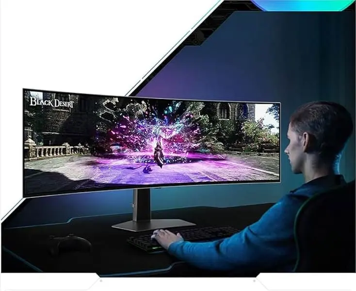 Samsung Odyssey OLED G9 G93SC LS49CG934SEXXV Curved 1800R Gaming Monitor - 49 inch 32:9 OLED DQHD (5,120 x 1,440), 240Hz, 0.03ms(GTG), 250cd/㎡, VESA DisplayHDR True Black 400, HDR10+ Gaming 46 2.2