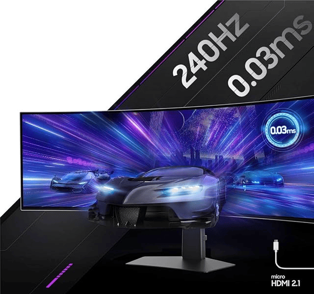 Samsung Odyssey OLED G9 G93SC LS49CG934SEXXV Curved 1800R Gaming Monitor - 49 inch 32:9 OLED DQHD (5,120 x 1,440), 240Hz, 0.03ms(GTG), 250cd/㎡, VESA DisplayHDR True Black 400, HDR10+ Gaming 60 5.4