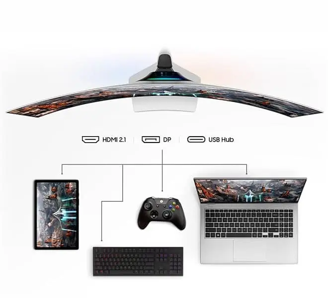 Samsung Odyssey OLED G9 G93SC LS49CG934SEXXV Curved 1800R Gaming Monitor - 49 inch 32:9 OLED DQHD (5,120 x 1,440), 240Hz, 0.03ms(GTG), 250cd/㎡, VESA DisplayHDR True Black 400, HDR10+ Gaming 62 6.1