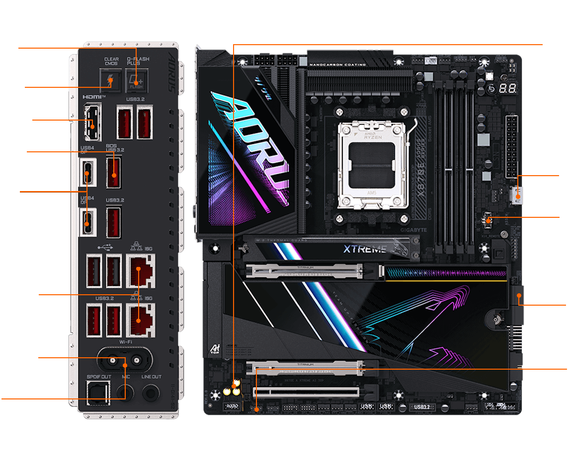 GIGABYTE X870E AORUS XTREME AI TOP Mainboard - E-ATX Form Factor 17 Connectivity