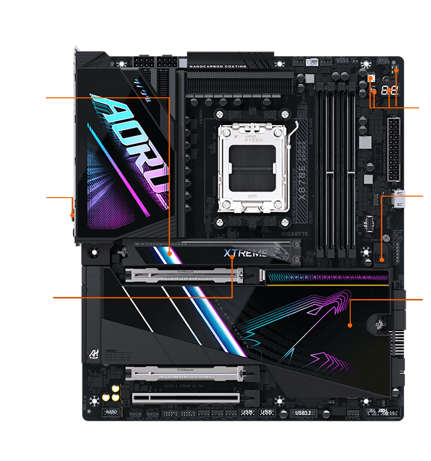 GIGABYTE X870E AORUS XTREME AI TOP Mainboard - E-ATX Form Factor 21 DIY Friendly