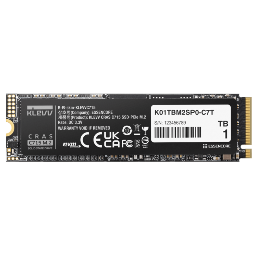 KLEVV CRAS C715 1TB SSD - M.2 2280 NVMe PCIe Gen3x4, Read 3200 MB/s, Write 2000 MB/s