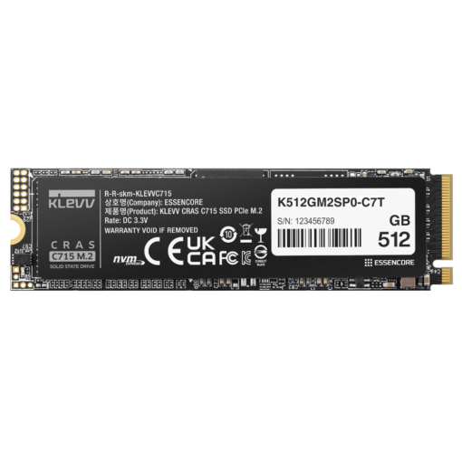 SSD KLEVV CRAS C715 512GB SSD - M.2 2280 NVMe PCIe Gen3x4, Read 3200 MB/s, Write 2000 MB/s