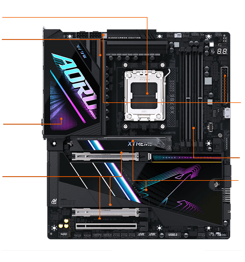 GIGABYTE X870E AORUS XTREME AI TOP Mainboard - E-ATX Form Factor 15 Performance