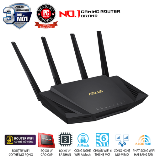 ASUS RT-AX58U V2 WiFi Router - AX3000 Dual Band, Wifi 6 802.11ax, AiMesh WiFi, MU-MIMO, OFDMA, 4 Antennas