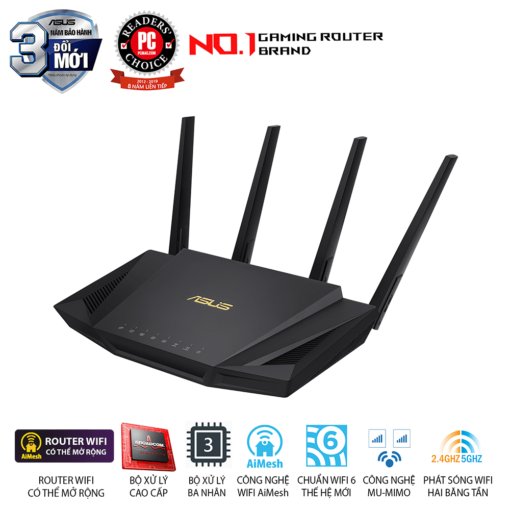 ASUS RT-AX58U V2 WiFi Router - AX3000 Dual Band, Wifi 6 802.11ax, AiMesh WiFi, MU-MIMO, OFDMA, 4 Antennas