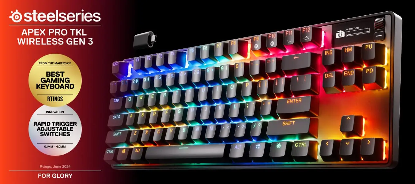 SteelSeries Apex Pro TKL Wireless Gen 3 Gaming Keyboard - 3 modes, OmniPoint 3.0 HyperMagnetic Switches, OLED Smart Display, Dynamic Per-Key RGB Illumination, Rubber Tri Level Feet, Magnetic Wrist Rest 45 SteelSeries Apex Pro TKL Wireless Gen 3 mb 1