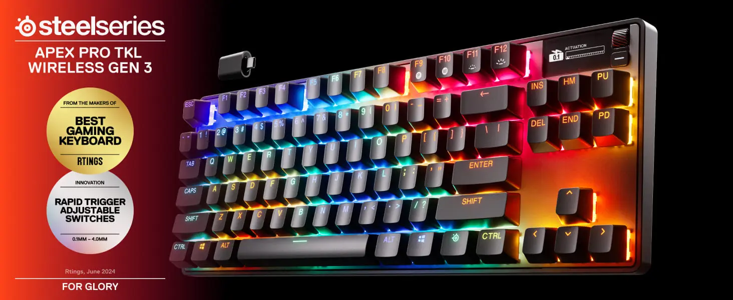 SteelSeries Apex Pro TKL Wireless Gen 3 Gaming Keyboard - 3 modes, OmniPoint 3.0 HyperMagnetic Switches, OLED Smart Display, Dynamic Per-Key RGB Illumination, Rubber Tri Level Feet, Magnetic Wrist Rest 16 SteelSeries Apex Pro TKL Wireless Gen 3 pc 1