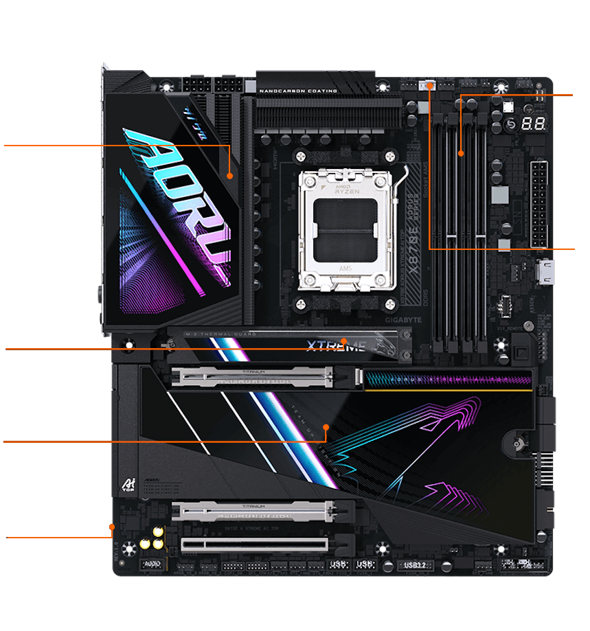 GIGABYTE X870E AORUS XTREME AI TOP Mainboard - E-ATX Form Factor 16 Thermal