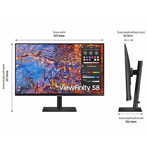 Samsung ViewFinity S8 S80PB LS27B800PXEXXV Monitor - 27 inch 4K UHD (3840x2160), IPS, 60Hz, 5ms, HDMI 2.0, HDCP 2.2 (HDMI), DP 1.4, Type-C 90W PD
