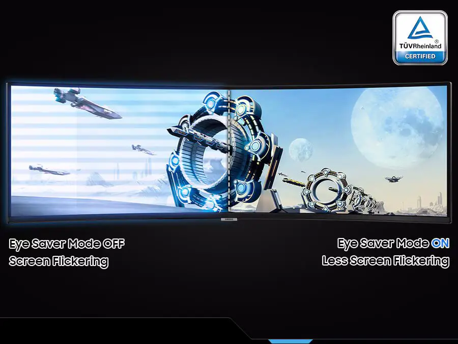 Samsung Odyssey G9 G95C LS49CG954EEXXV Curved 1000R Gaming Monitor - 49 inch 32:9 DQHD (5120 x 1440), VA, 240Hz, 1ms (GtG), HDCP Version (DP) 2.2 + HDMI 2.1 + Dispalyport 1.4 + HDCP Version (HDMI) 2.2 30 vn feature keep it easy on the eyes 538902538