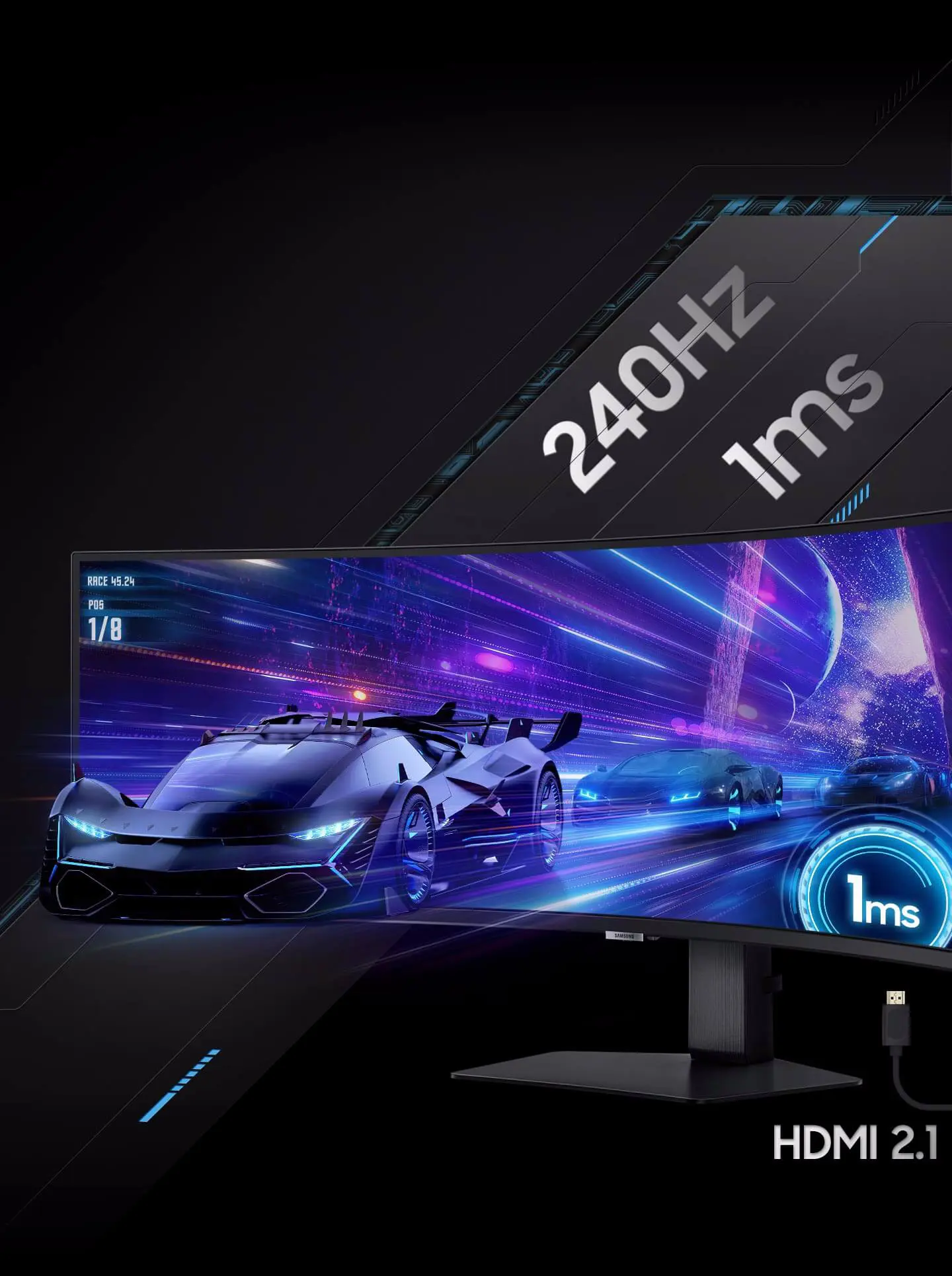 Samsung Odyssey G9 G95C LS49CG954EEXXV Curved 1000R Gaming Monitor - 49 inch 32:9 DQHD (5120 x 1440), VA, 240Hz, 1ms (GtG), HDCP Version (DP) 2.2 + HDMI 2.1 + Dispalyport 1.4 + HDCP Version (HDMI) 2.2 25 vn feature rapid 240hz refresh rate and lightning fast 1ms response time 538902542 1