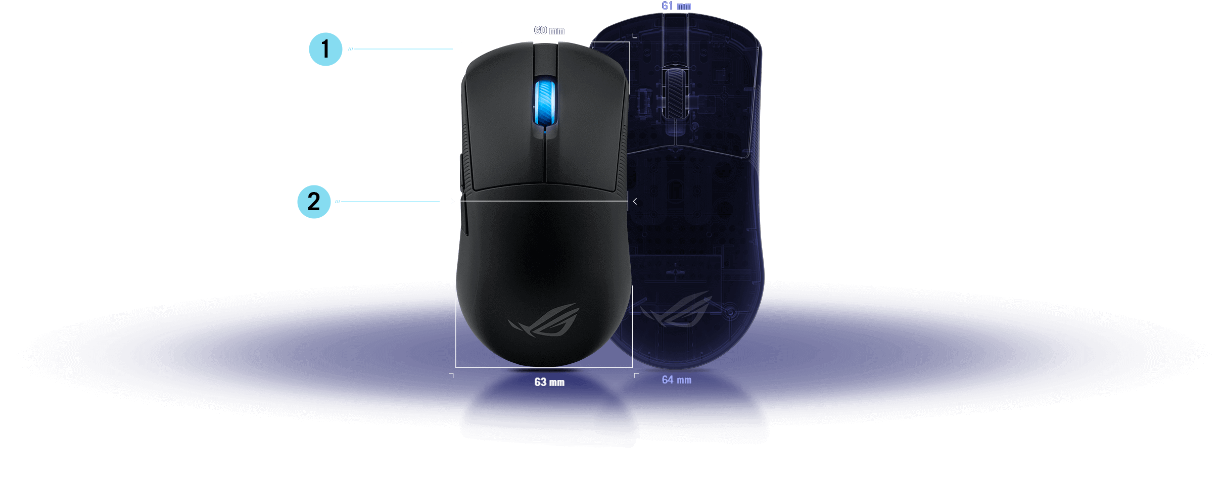 ASUS ROG Harpe Ace Mini White Gaming Mouse - 49g ultra-lightweight, Wireless 2.4GHz RF, Bluetooth, Wired, 42K DPI Sensor 30 4 1 1 1 mb