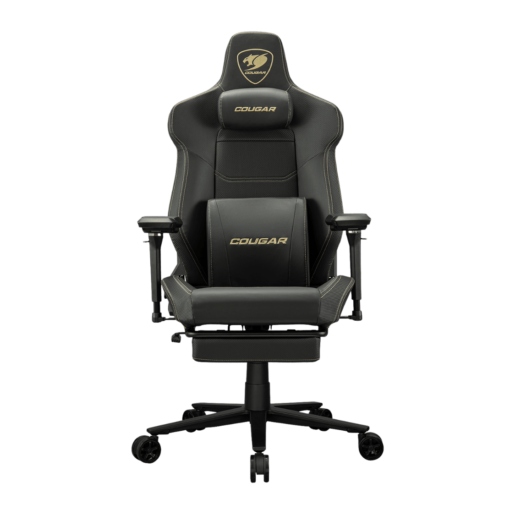 Cougar Armor EVO M Gold Gaming Chair - Magnetic Memory Foam Neck Pillow, PVC leather, Full steel frame, 5D armrest, Footrest, Lumbar Cushion