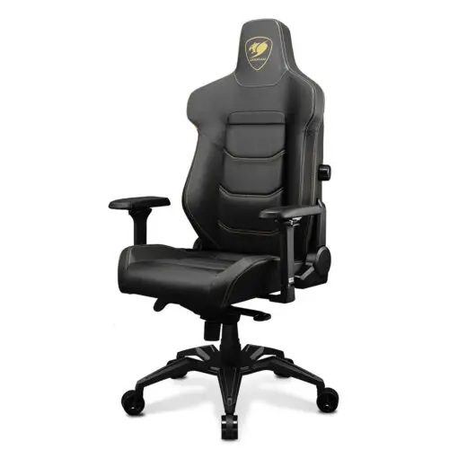 Cougar Armor EVO Royal Gaming Chair - Gold, Magnetic Memory Foam Neck Pillow, PVC leather, Full steel frame, 5D armrest, Footrest, Lumbar Cushion