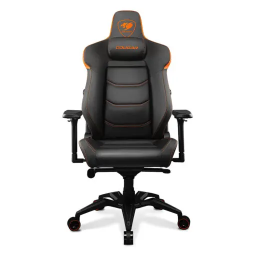 Cougar Armor EVO Gaming Chair - Orange, Magnetic Memory Foam Neck Pillow, PVC leather, Full steel frame, 5D armrest, Footrest, Lumbar Cushion