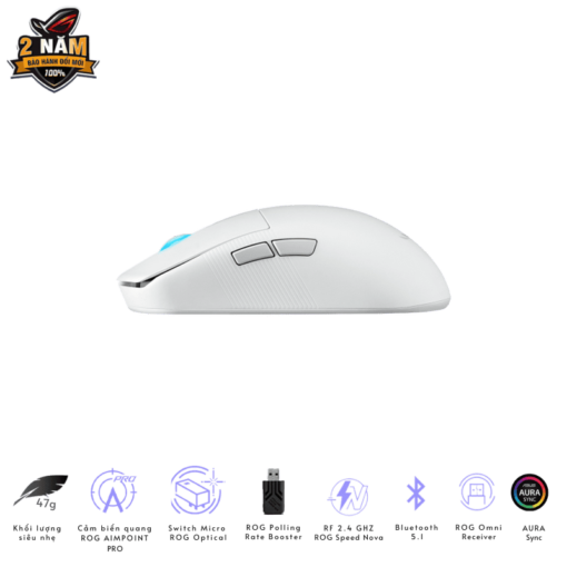 ASUS ROG Harpe Ace Mini White Gaming Mouse - 49g ultra-lightweight, Wireless 2.4GHz RF, Bluetooth, Wired, 42K DPI Sensor