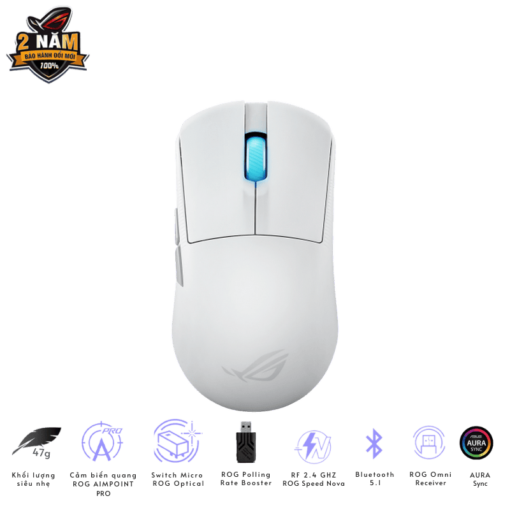 ASUS ROG Harpe Ace Mini White Gaming Mouse - 49g ultra-lightweight, Wireless 2.4GHz RF, Bluetooth, Wired, 42K DPI Sensor