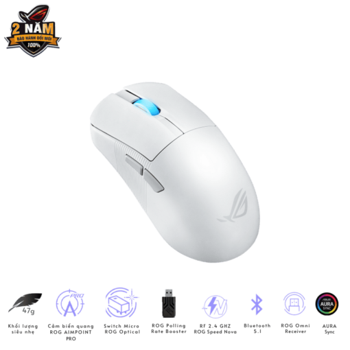 ASUS ROG Harpe Ace Mini White Gaming Mouse - 49g ultra-lightweight, Wireless 2.4GHz RF, Bluetooth, Wired, 42K DPI Sensor