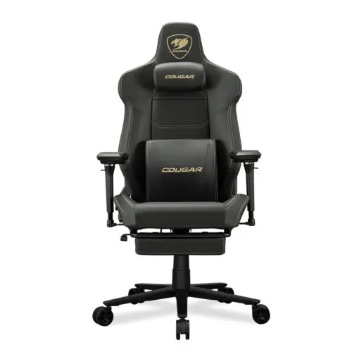 Cougar Armor EVO M Gold Gaming Chair - Magnetic Memory Foam Neck Pillow, PVC leather, Full steel frame, 5D armrest, Footrest, Lumbar Cushion