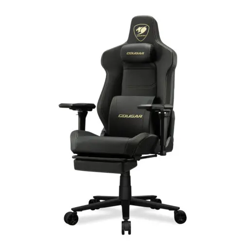 Cougar Armor EVO M Gold Gaming Chair - Magnetic Memory Foam Neck Pillow, PVC leather, Full steel frame, 5D armrest, Footrest, Lumbar Cushion