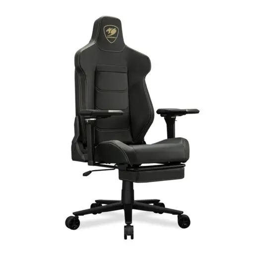 Cougar Armor EVO M Gold Gaming Chair - Magnetic Memory Foam Neck Pillow, PVC leather, Full steel frame, 5D armrest, Footrest, Lumbar Cushion