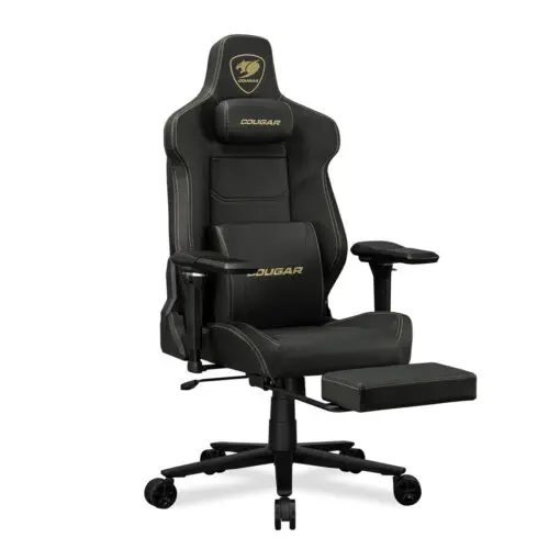 Cougar Armor EVO M Gold Gaming Chair - Magnetic Memory Foam Neck Pillow, PVC leather, Full steel frame, 5D armrest, Footrest, Lumbar Cushion