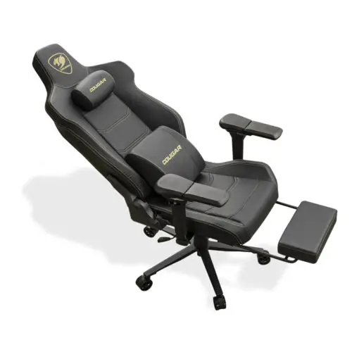 Cougar Armor EVO M Gold Gaming Chair - Magnetic Memory Foam Neck Pillow, PVC leather, Full steel frame, 5D armrest, Footrest, Lumbar Cushion