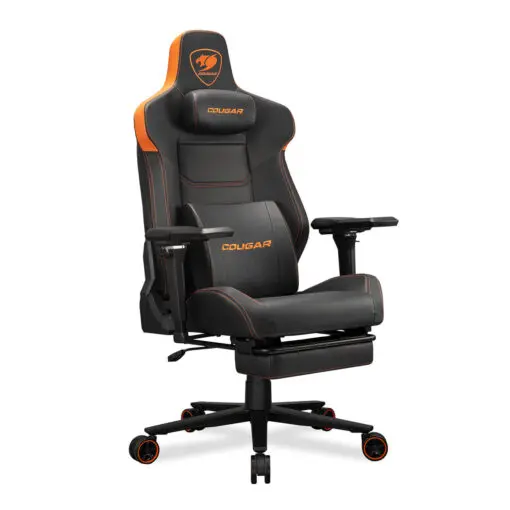 Cougar Armor EVO M Gaming Chair - Orange, Magnetic Memory Foam Neck Pillow, PVC leather, Full steel frame, 5D armrest, Footrest, Lumbar Cushion