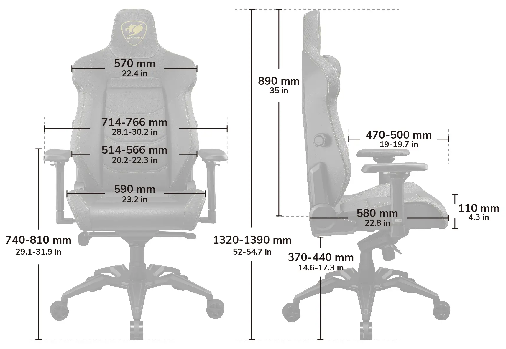 Cougar Armor EVO Royal Gaming Chair - Gold, Magnetic Memory Foam Neck Pillow, PVC leather, Full steel frame, 5D armrest, Footrest, Lumbar Cushion 30 Armor evo size 3
