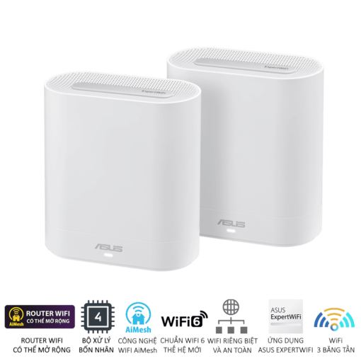 ASUS ExpertWiFi EBM68 2 packs Router - White, AX7800 Tri-band Business Mesh WiFi 6 System