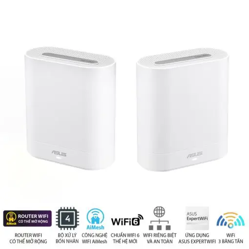 ASUS ExpertWiFi EBM68 2 packs Router - White, AX7800 Tri-band Business Mesh WiFi 6 System